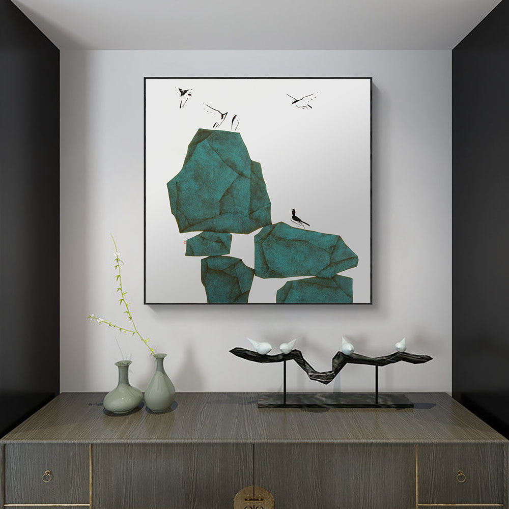 坚如磐石新中式抽象石头挂画哑光高级感沙发背景墙酒店大堂厅壁画