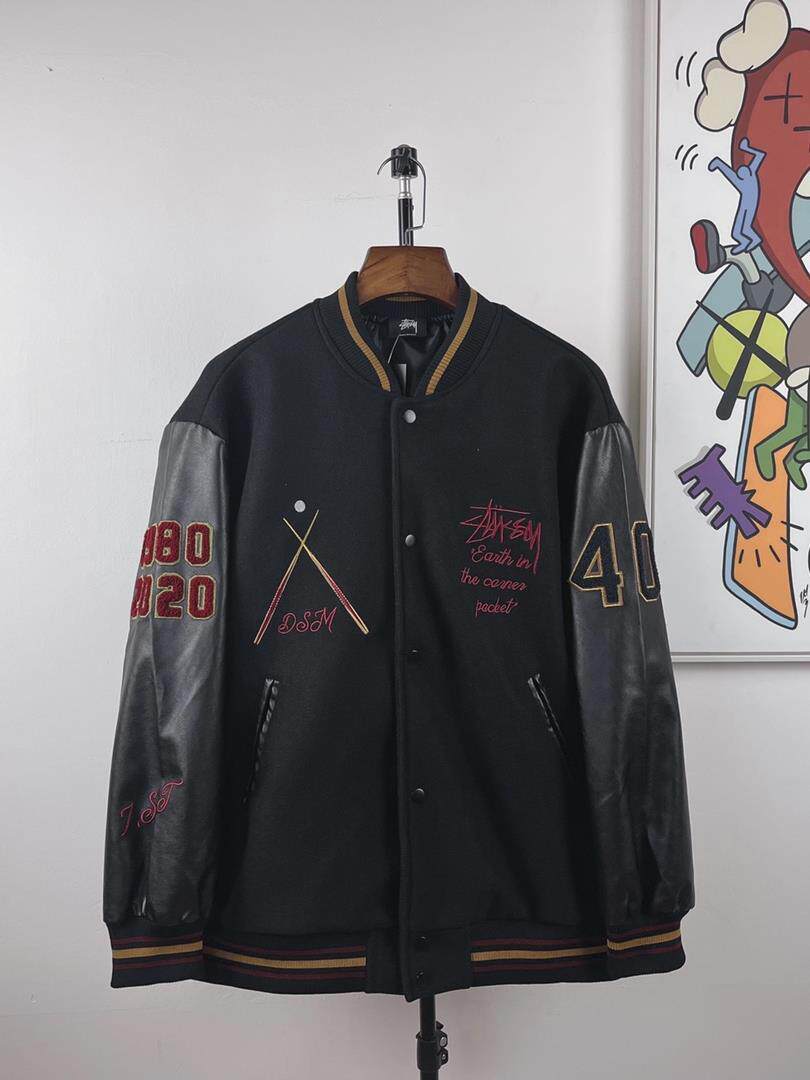 8元stussy棒球服美式潮牌周年斯图西刺绣黑8夹克棉衣外套休闲青年已售