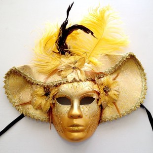 高端狂欢节意大利威尼斯全脸面具大帽款公主假面彩绘羽毛舞会面罩