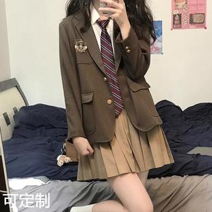 韩版西装外套学生女学院风jk制服套装小个子西服全套秋冬季百褶裙