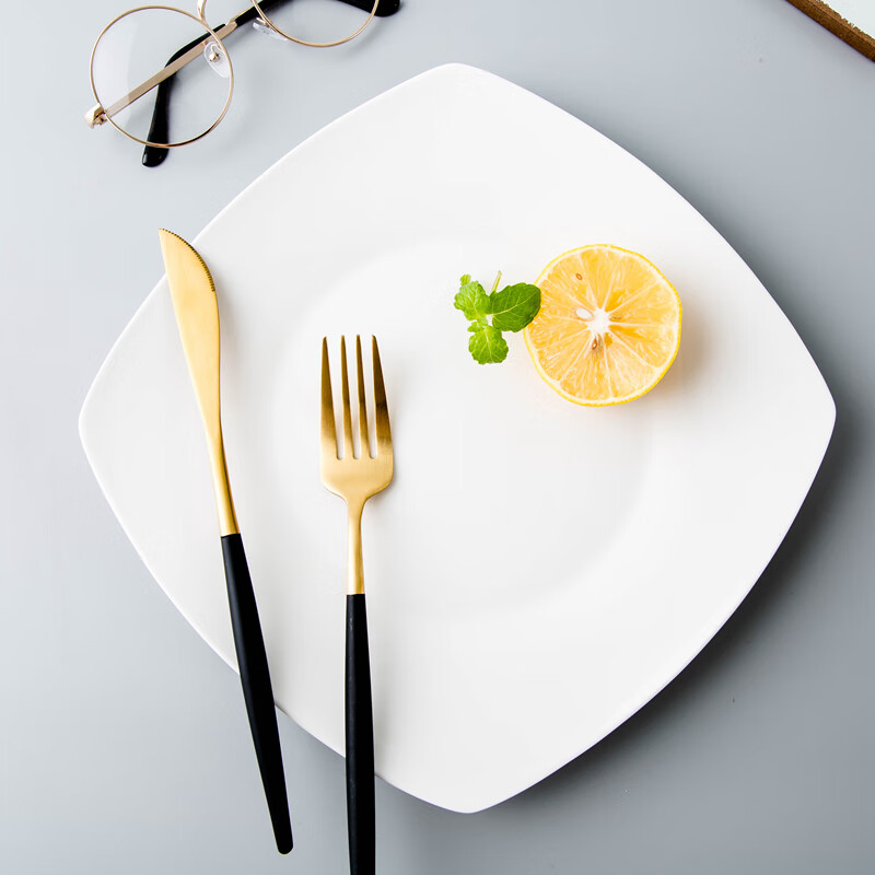 方形日式浅盘纯白色菜碟餐厅西餐盘牛排盘陶瓷家用菜盘子骨碟餐具