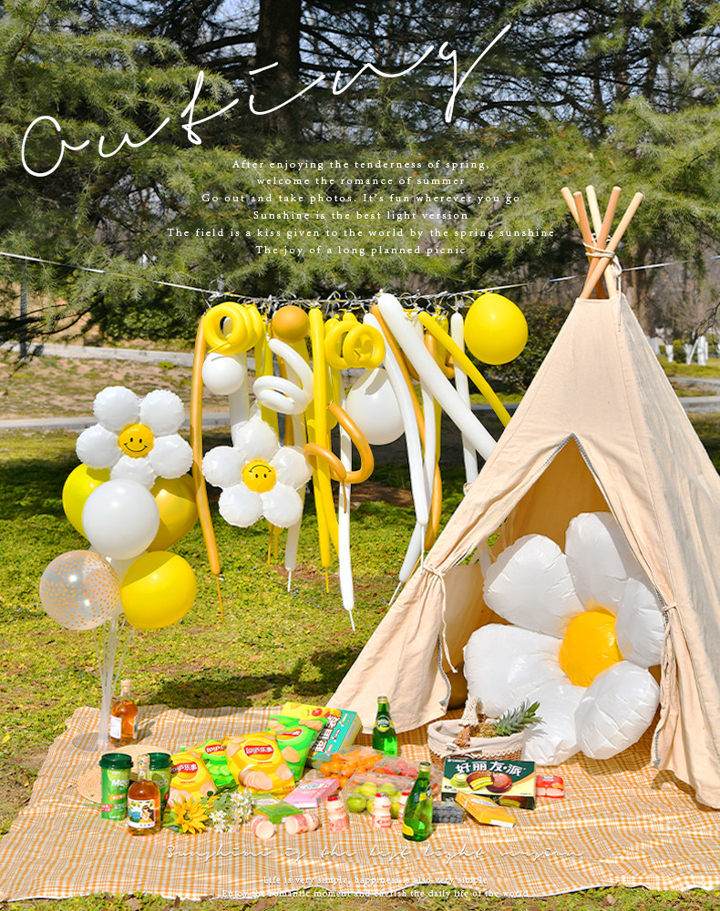 ins小红书春游户外野餐气球装饰场景布置儿童宝宝生日派对背景墙