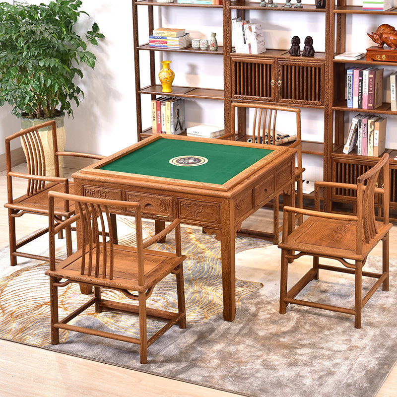 红木家具鸡翅木麻将桌全自动家用棋牌新中式实木餐桌椅电动麻将机