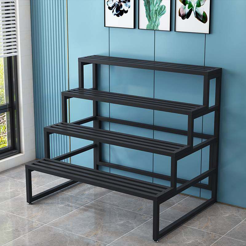 (今日5折)全钢花架置物架阳台落地式客厅新款阶梯架带轮户外庭院多肉