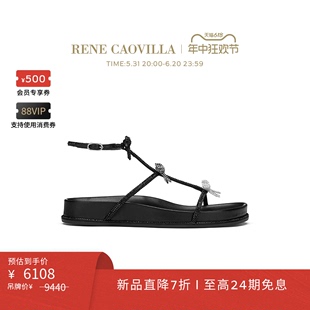 【新品直降】RENE CAOVILLA CATERINA系列蝴蝶结水钻女士平底凉鞋