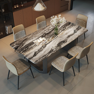 轻奢天然大理石长方形餐桌高端威尼斯棕奢石花纹意式家用高级饭桌