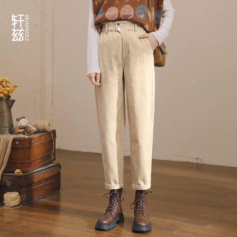 色灯芯绒裤子女2021新款秋冬加绒