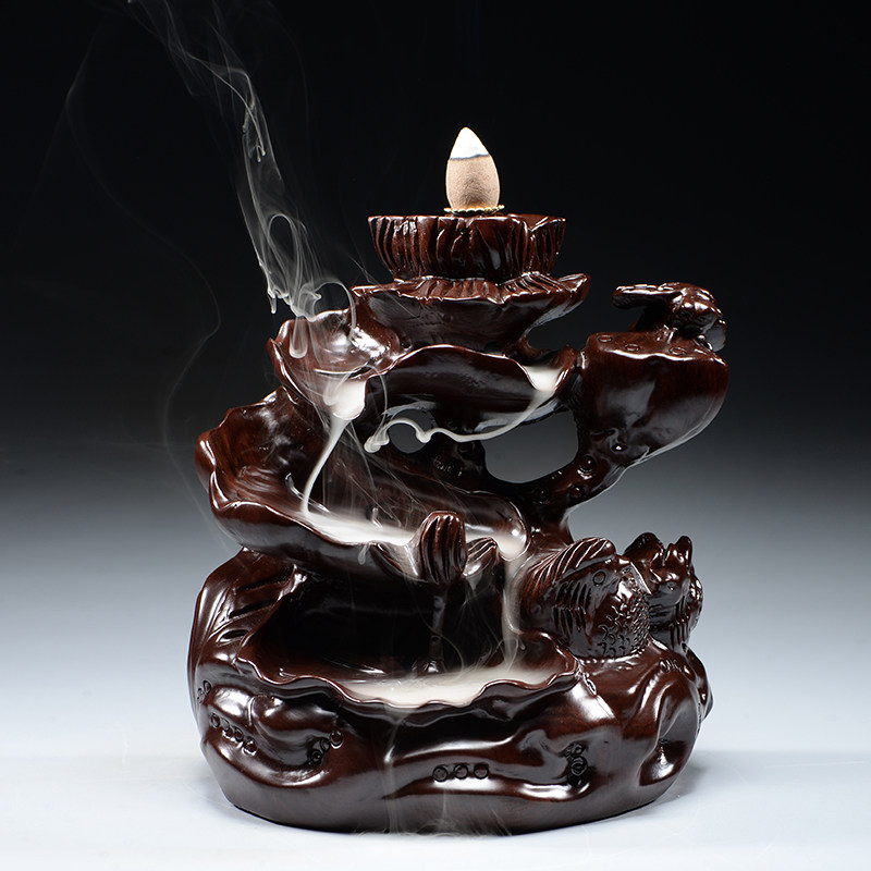 黑檀木鸳鸯戏水倒流香炉创意烟倒流檀香炉家用红木沉香炉禅意摆件