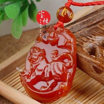 生肖增开天然宝悟开光十二虎红瑞虎庆生吊坠项坠
