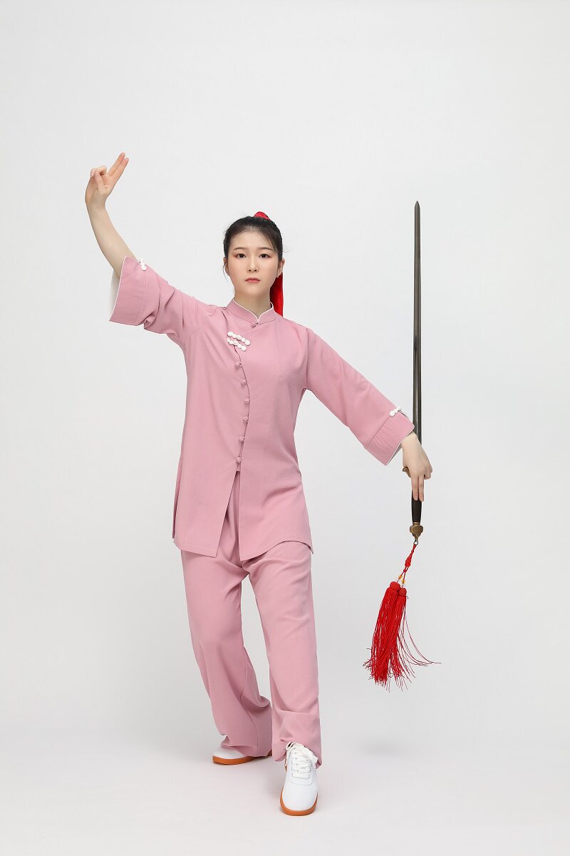 太极服女中国风夏季新款中袖低领练功表演飘逸武术服套装短袖