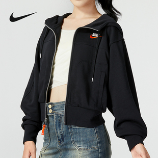 Nike耐克夹克女士秋新款黑色运动休闲宽松连帽薄款外套FB7212-010