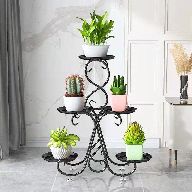 轻奢多层花架铁艺地面花盆架绿萝吊兰多肉花篮架阳台室内花架艺术柜子