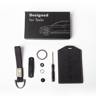 适用Tesla特斯拉Model3Y钥匙卡套翻毛皮PU皮革汽车启动卡包保护套