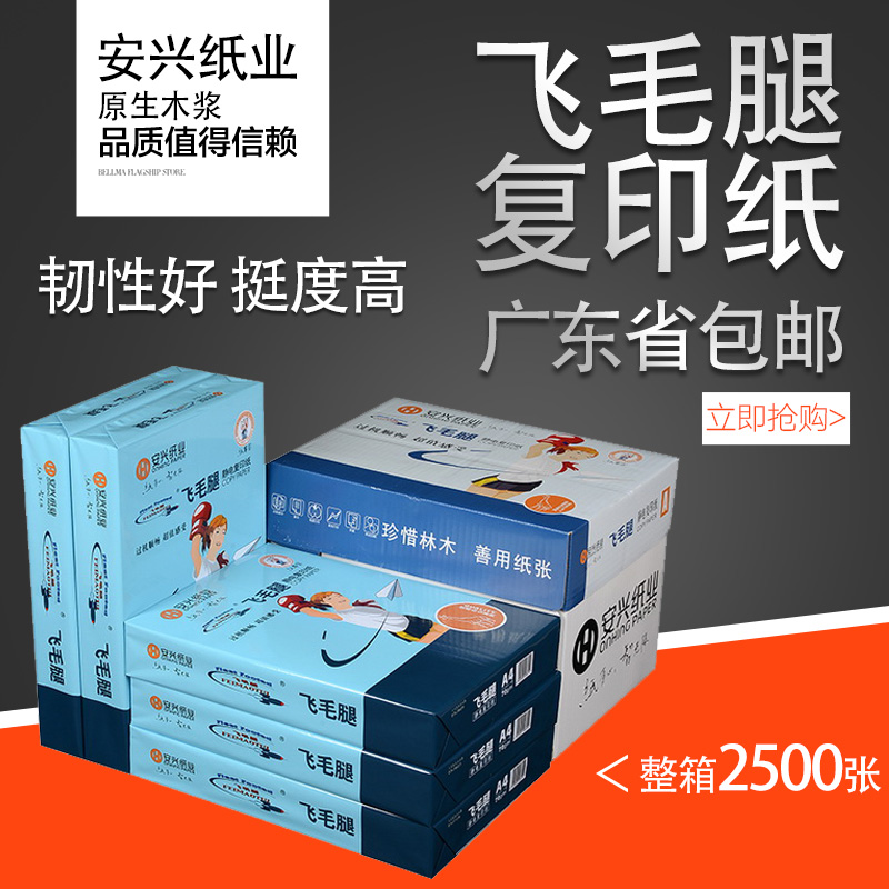 安兴飞毛腿a4打印复印纸70克a5学生用草稿白纸5包1箱1包500张办公用纸80克a3打印纸火办网复印纸批发广东包邮