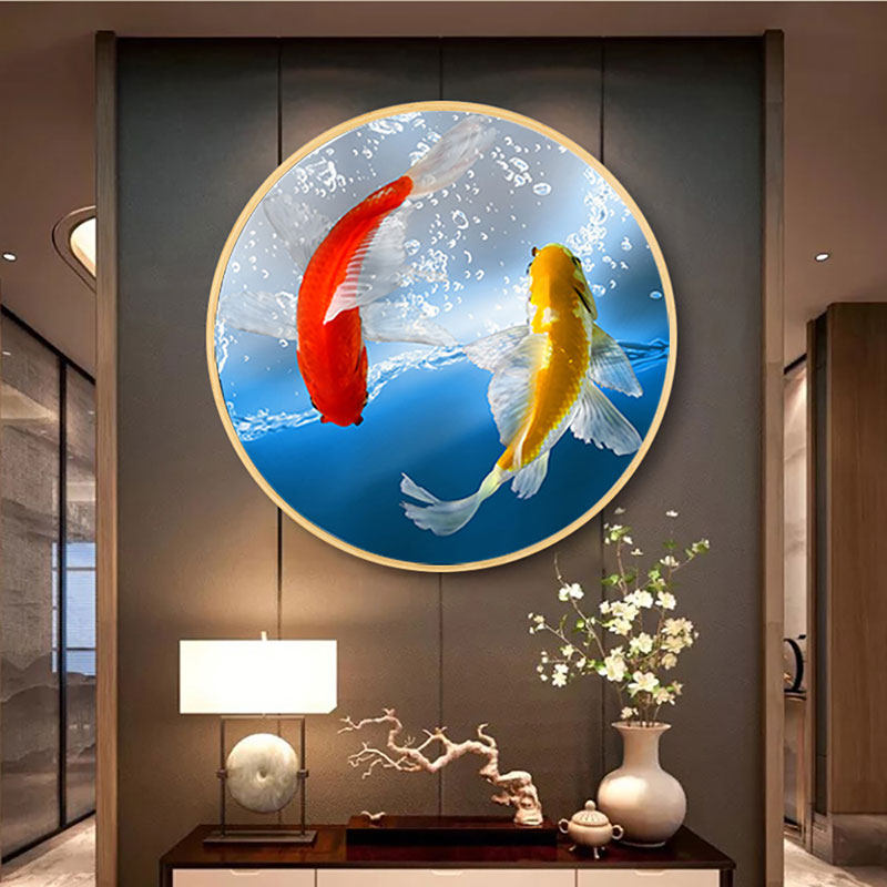 2021年新款5d钻石画满钻双鱼圆形点厨房客厅餐厅十字绣2020砖石秀