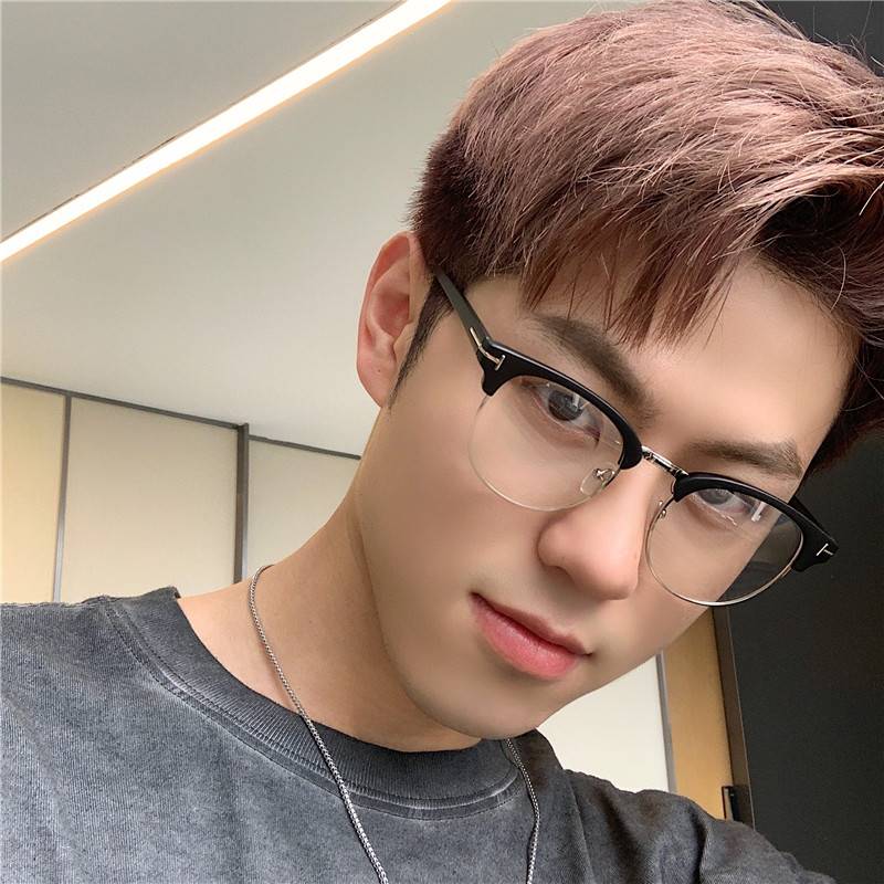 男士潮半框眉毛素颜眼镜架有度数近视防蓝光辐射韩版个性学生网