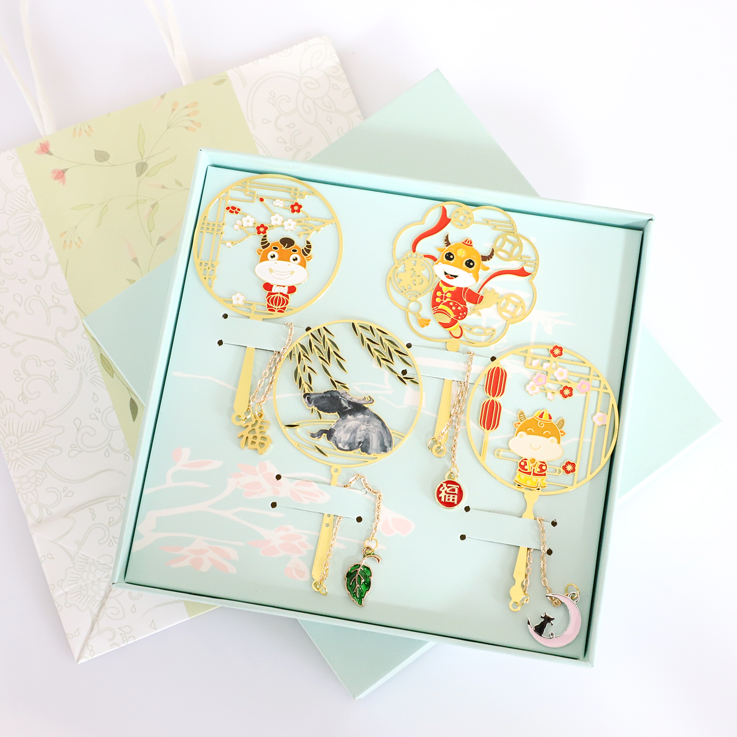 牛年纪念金属刻字书签黄铜故宫古典文具文艺精致礼品流苏新年礼物