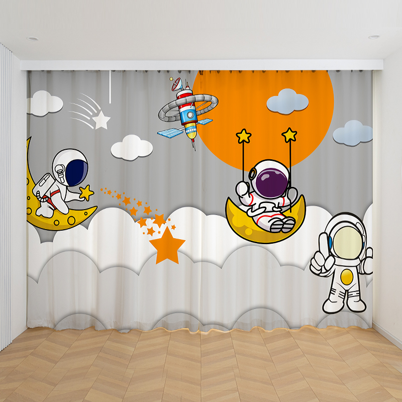 卡通儿童房窗帘男孩卧室太空宇航员2024年新款太空火箭星球遮光帘