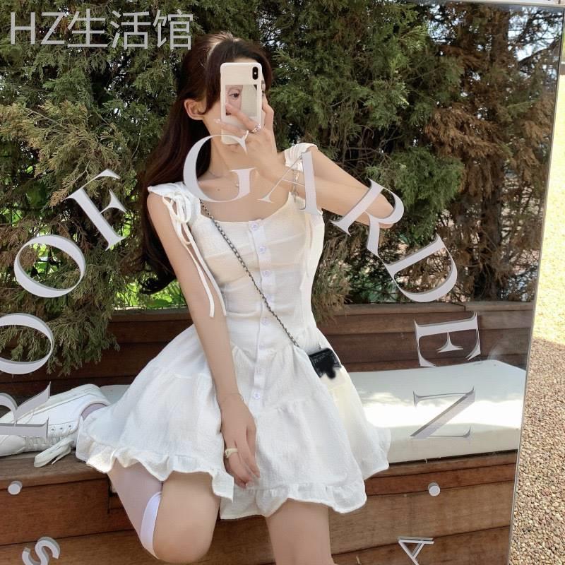 HZ中高端服装法式气质白色吊带连衣裙女夏季高级感小众设计小个子