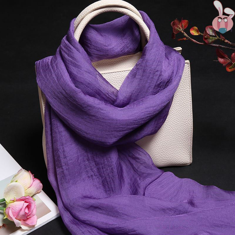 深紫色丝巾优雅围巾女春夏韩版纯色披肩细长深防晒长款真丝春秋季
