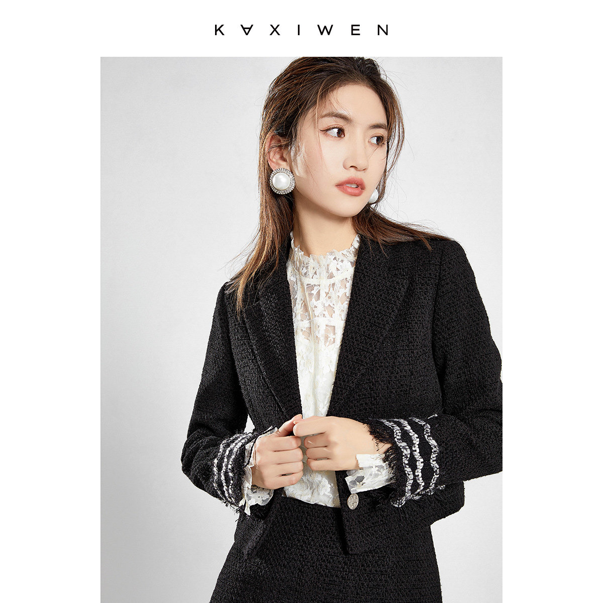 佧茜文2022年春装新款女式短外套小香风精致粗花呢长袖小西装百搭