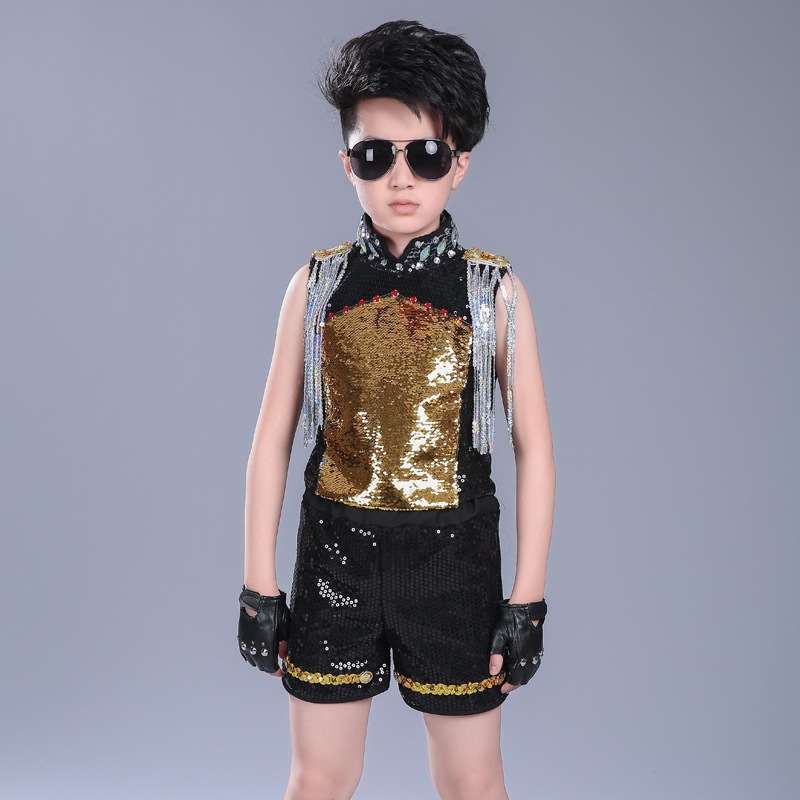 六一儿童节架子鼓表演服装男孩亮片跳舞演出服中大童酷炫鼓手服饰