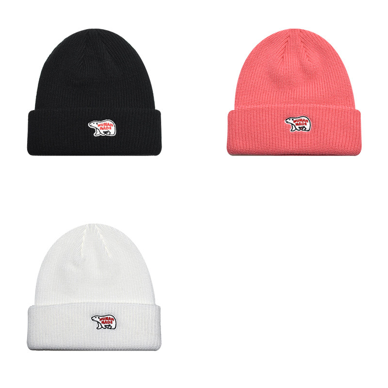 北极熊刺绣冷帽human日系潮牌街头毛线帽滑板帽滑雪帽子made大头