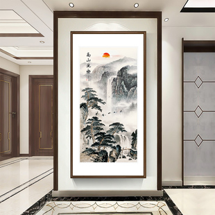 迎客松新中式过道客厅壁画风景山水挂画入户玄关墙面装饰画走廊