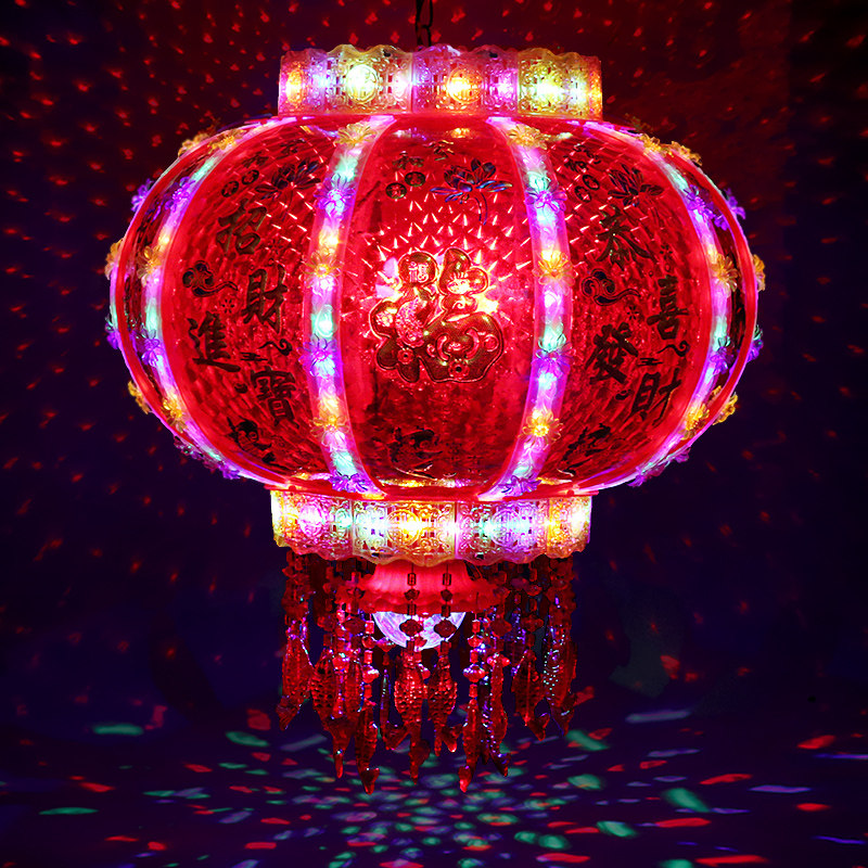 新年led大门灯笼阳台旋转室内户外走马灯笼七彩发光元旦春节灯笼