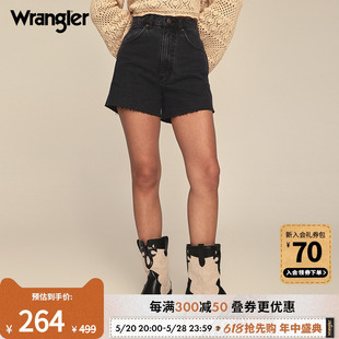 Wrangler威格24春夏新款黑色女美式复古潮流百搭运动休闲牛仔短裤