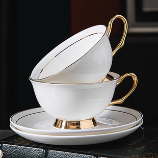 轻奢骨瓷金边咖啡杯子高档精致杯碟勺套装陶瓷欧式定制下午茶茶具