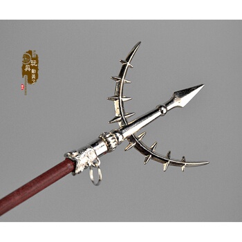 1/6古代兵器武器模型 檀木杆凤翅镏金镗少林龙须镗12寸兵人玩具