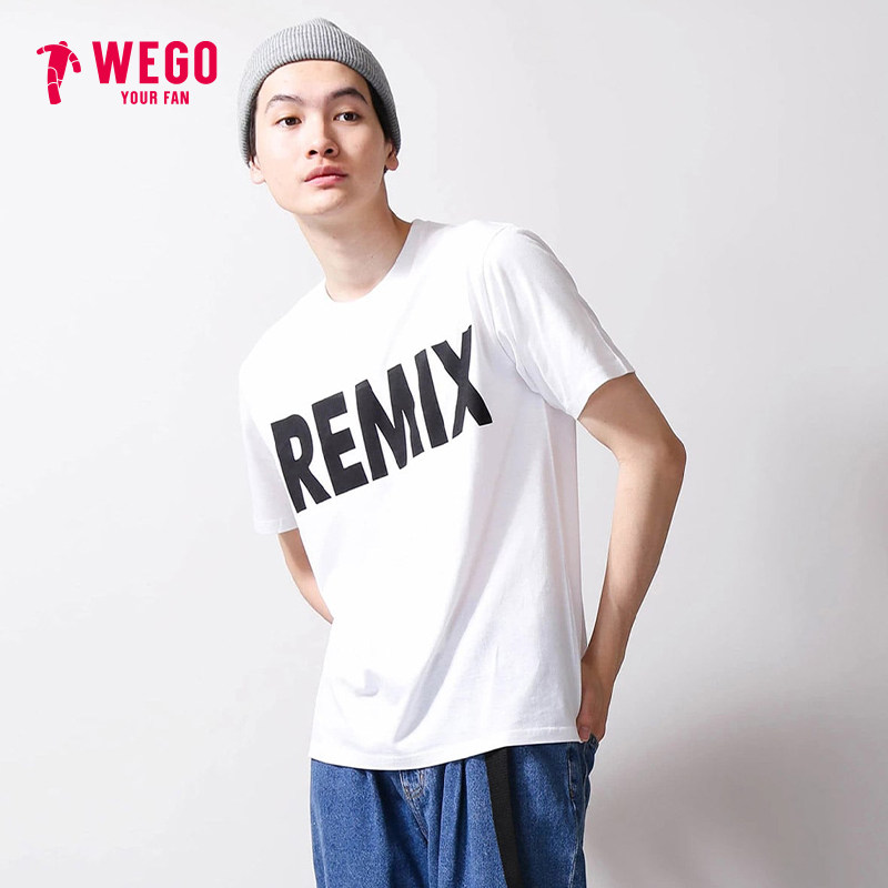 日本wego 夏季新款日系宽松休闲半袖remix logot恤情侣装
