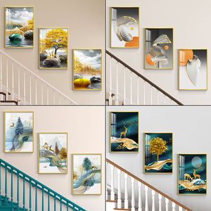 现代简约楼梯间装饰画楼道三联挂画复式客厅走廊过道背景墙面壁画