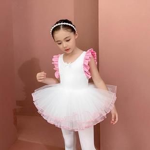 儿童舞蹈服夏季韩版木耳边纯棉薄款女童练功服幼儿芭蕾舞纱裙白色
