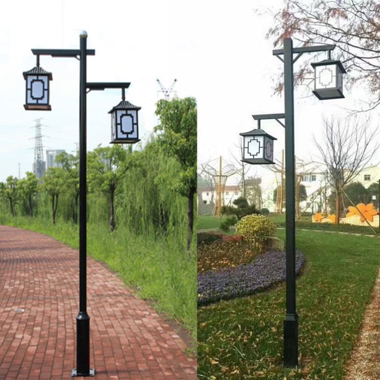 户外中式仿古庭院灯3米4米景观灯公园防水双头路灯太阳能复古灯笼