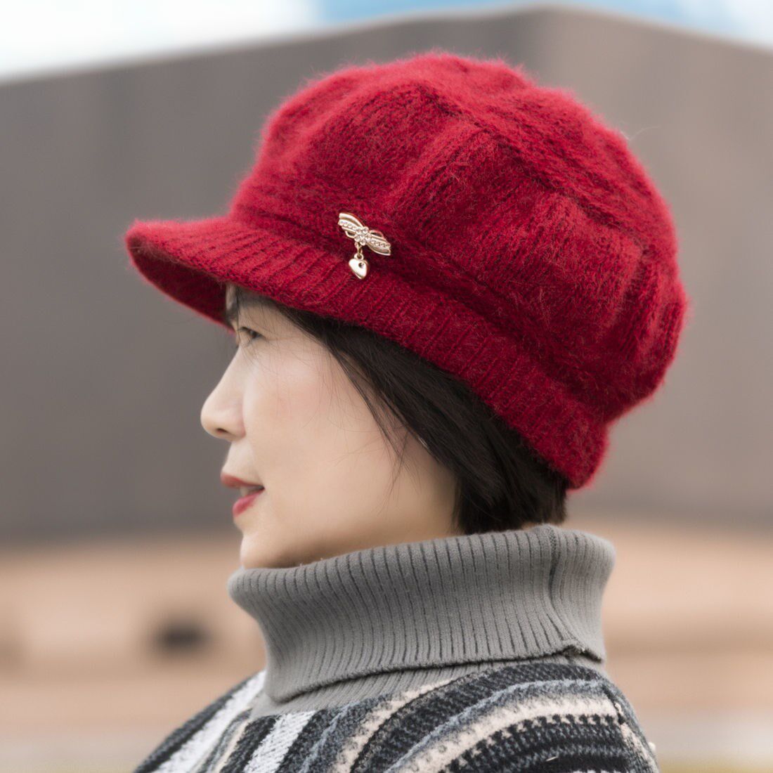 秋冬季中老年帽子女新款妈妈洋气百搭帽女款加绒加厚针织毛线帽