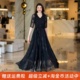 2025年春夏秋V领短袖连衣裙收腰显瘦长裙妈妈款短款小个子沙滩裙