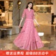 2025年春夏秋V领印花连衣裙收腰显瘦长裙妈妈款短款小个子沙滩裙