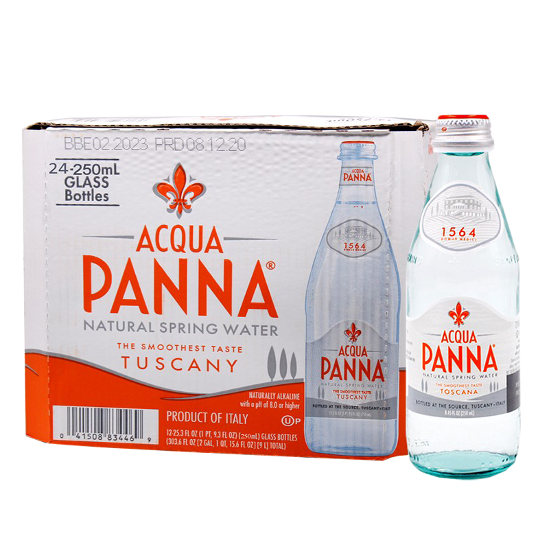 Panna普娜矿泉水500\250ml*24瓶整箱玻璃瓶弱碱性天然饮用泡茶水