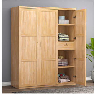 约实木衣柜是三门带抽屉新西兰松木衣橱原木大板卧室家具