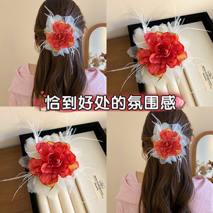 花朵羽毛！夏季浪漫超仙发夹！清新氛围感侧边鸭嘴夹甜美头花发饰