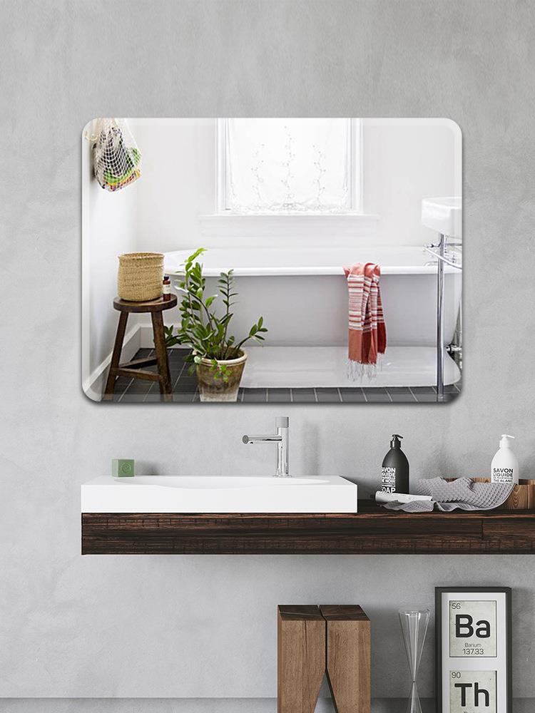 浴室镜子免打孔厕所梳妆台玻璃镜洗漱卫浴半身镜壁挂卫生间贴墙镜