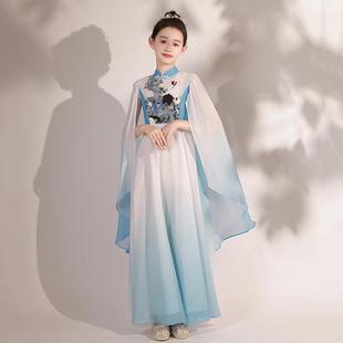 古筝演出服女童中国风钢琴考级演奏礼服儿童民乐表演比赛古风礼服