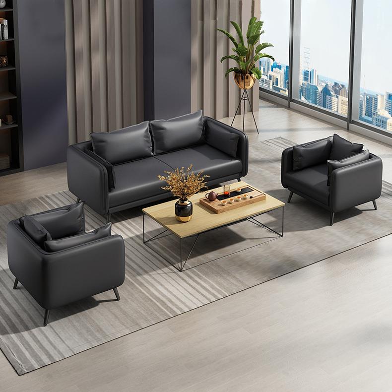 黑色商务休闲会客北欧轻奢现代简约办公室沙发茶几三人位洽谈