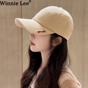 Winnie Lee米色鸭舌帽女大头围夏款显脸小棒球帽加深软顶帽子男潮