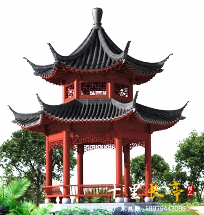 防腐木六角亭庭院双层古建户外实木八角亭子别墅重檐仿古四角凉亭