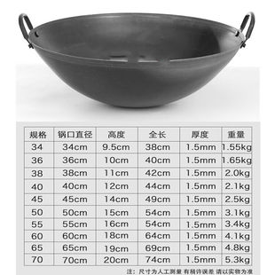 品边锅饭店超大炒锅家用食堂双耳朵铁锅老式特大号铁锅商用34