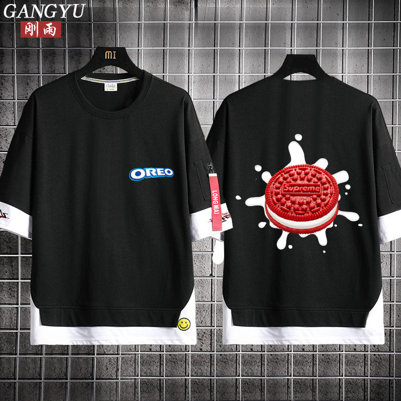 原宿港风男短袖t恤 oreo奥利奥superme联名男t恤短袖ins潮牌 港风