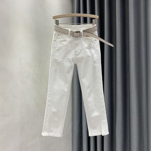 韩国白色牛仔裤女春夏季高腰显瘦直筒裤开叉八分烟管裤小个子裤子